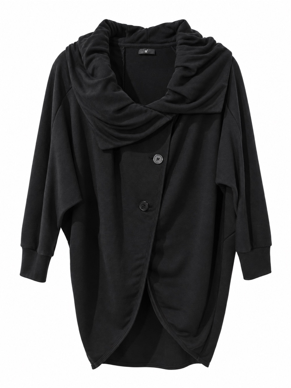 Women's Black Draped Collar Button Cardigan
